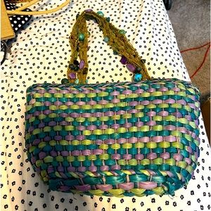 Cappelli straw jeweled Aqua green purple handbag excellent condition